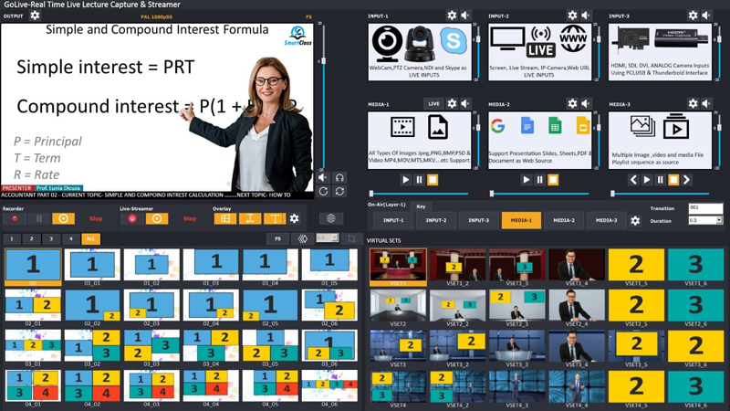 GoLive Real Time Live Event Mixer Switcher Streamer and Recorder Software with Realistic Virtual Set. GoLive Real Time Live Event Mixer Switcher Streamer and Recorder Software with Realistic Virtual Set.