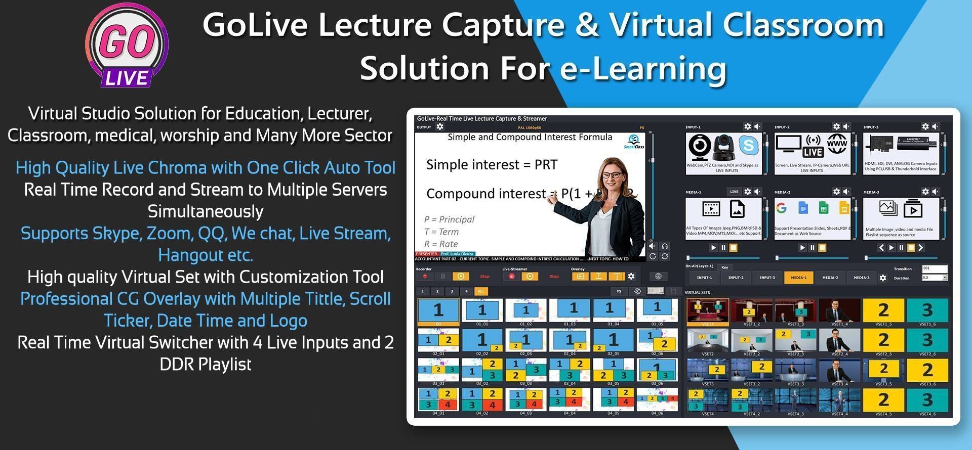 GoLive Real Time Live Event Mixer Switcher Streamer and Recorder Software with Realistic Virtual Set. GoLive Real Time Live Event Mixer Switcher Streamer and Recorder Software with Realistic Virtual Set.