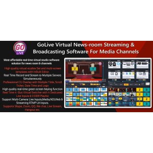 GoLive Real Time Live Event Mixer Switcher Streamer and Recorder Software with Realistic Virtual Set.