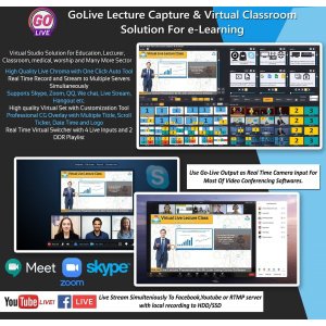 GoLive Real Time Live Event Mixer Switcher Streamer and Recorder Software with Realistic Virtual Set.