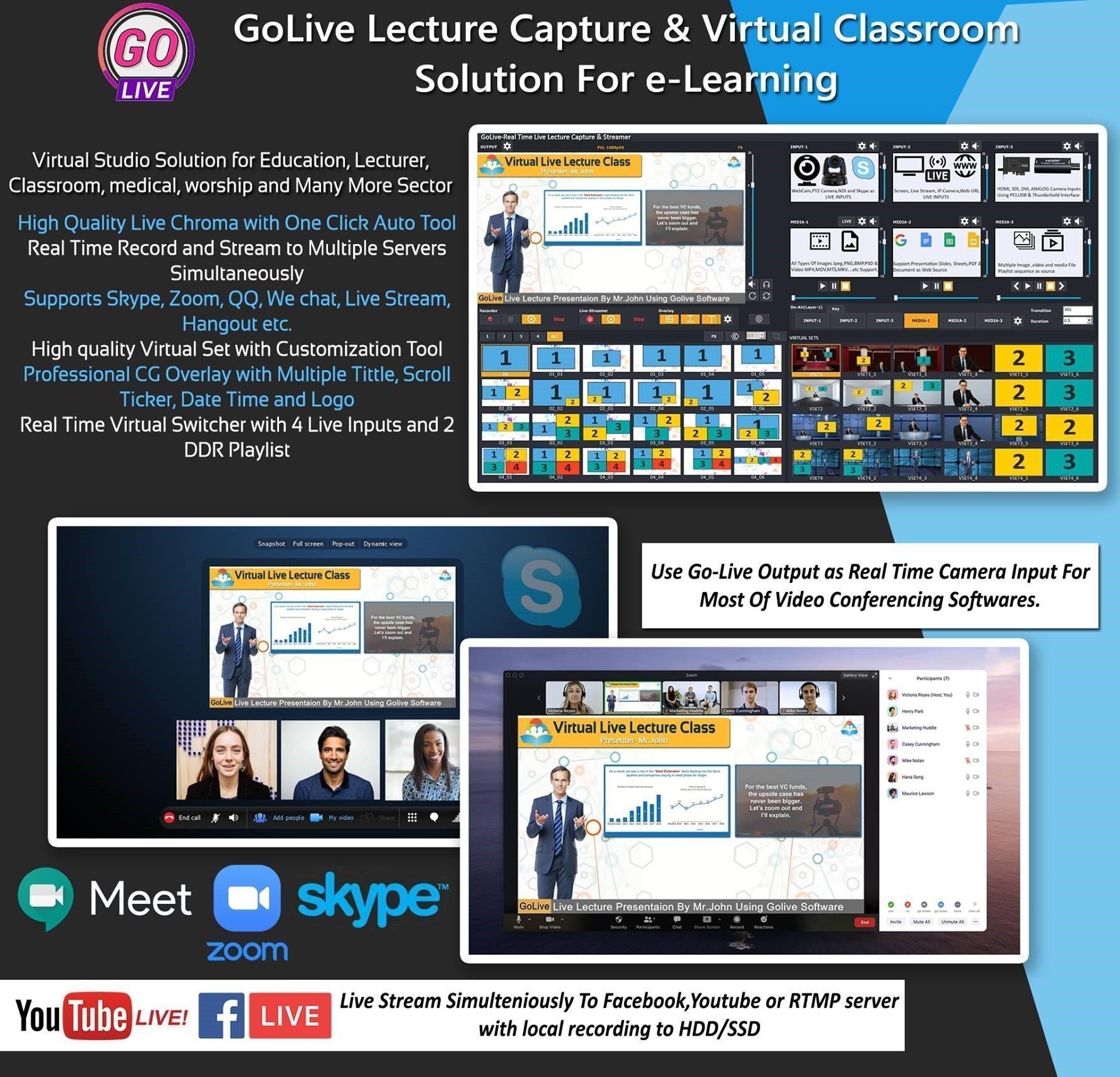 GoLive Real Time Live Event Mixer Switcher Streamer and Recorder Software with Realistic Virtual Set. GoLive Real Time Live Event Mixer Switcher Streamer and Recorder Software with Realistic Virtual Set.