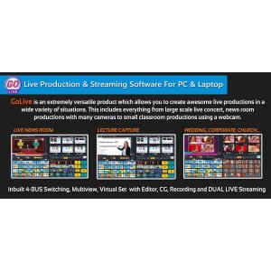 GoLive Real Time Live Event Mixer Switcher Streamer and Recorder Software with Realistic Virtual Set.