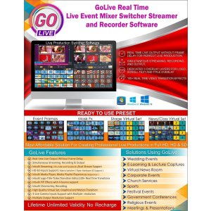 GoLive Real Time Live Event Mixer Switcher Streamer and Recorder Software with Realistic Virtual Set.