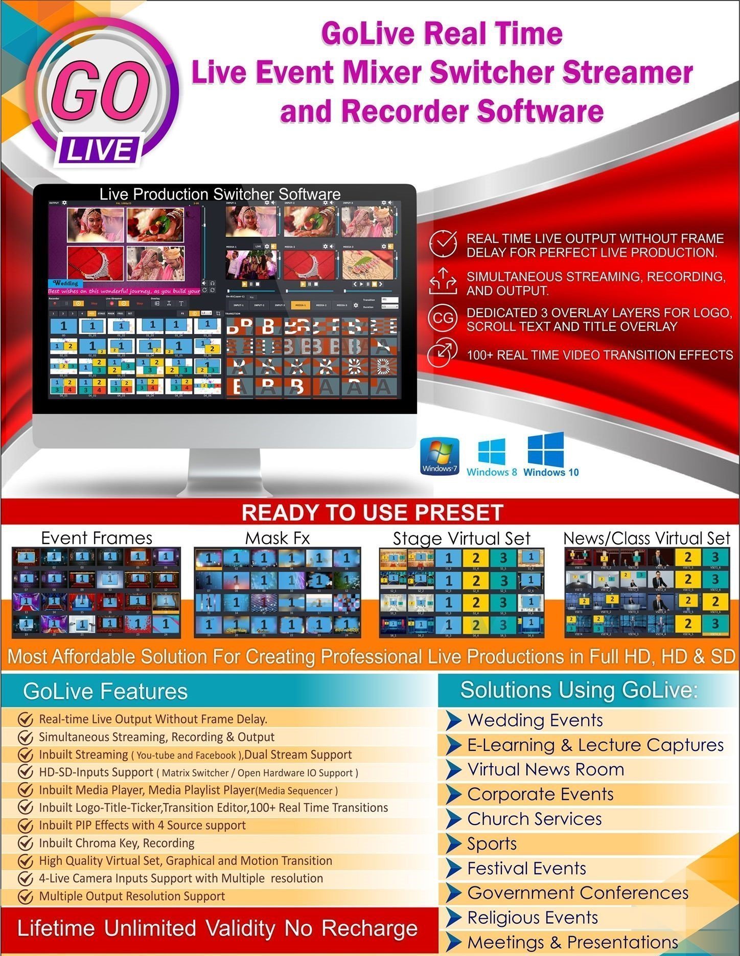 GoLive Real Time Live Event Mixer Switcher Streamer and Recorder Software with Realistic Virtual Set. GoLive Real Time Live Event Mixer Switcher Streamer and Recorder Software with Realistic Virtual Set.