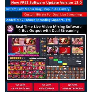 GoLive Real Time Live Event Mixer Switcher Streamer and Recorder Software with Realistic Virtual Set.