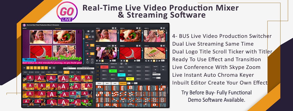 GoLive Real Time Live Event Mixer Switcher Streamer and Recorder Software with Realistic Virtual Set. GoLive Real Time Live Event Mixer Switcher Streamer and Recorder Software with Realistic Virtual Set.
