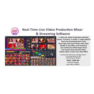 GoLive Real Time Live Event Mixer Switcher Streamer and Recorder Software with Realistic Virtual Set.