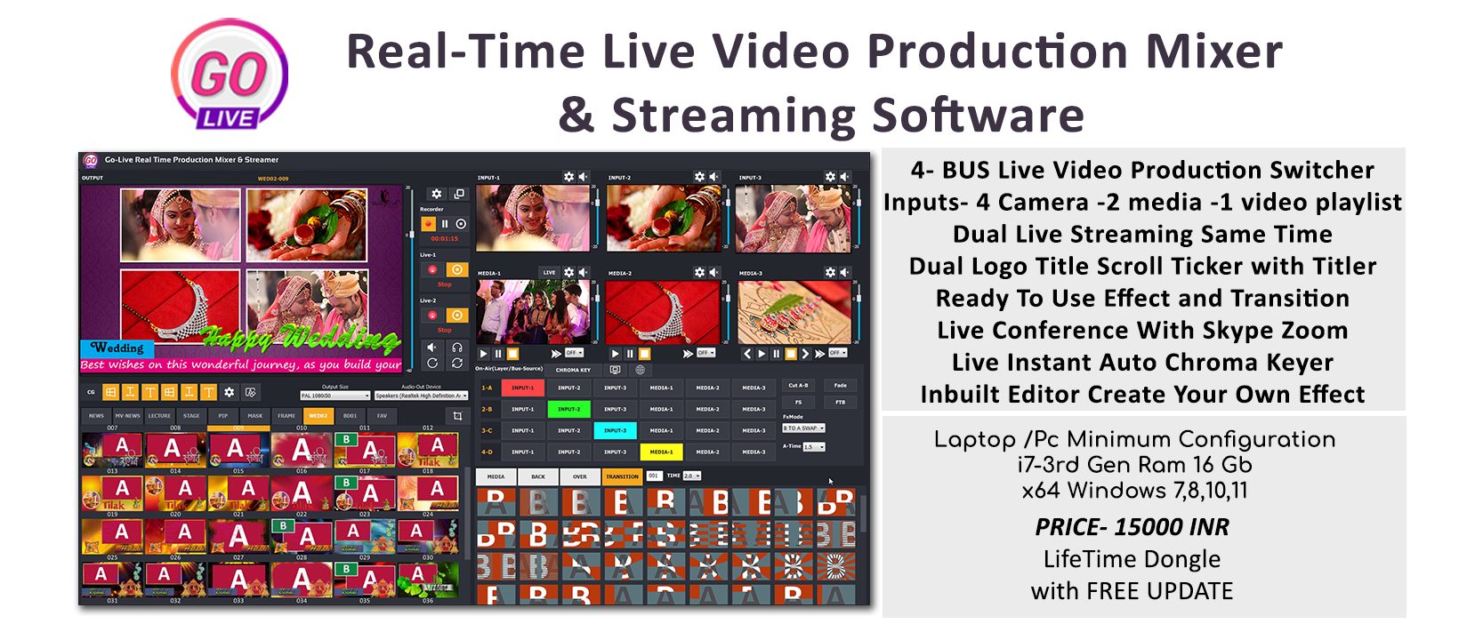 GoLive Real Time Live Event Mixer Switcher Streamer and Recorder Software with Realistic Virtual Set. GoLive Real Time Live Event Mixer Switcher Streamer and Recorder Software with Realistic Virtual Set.