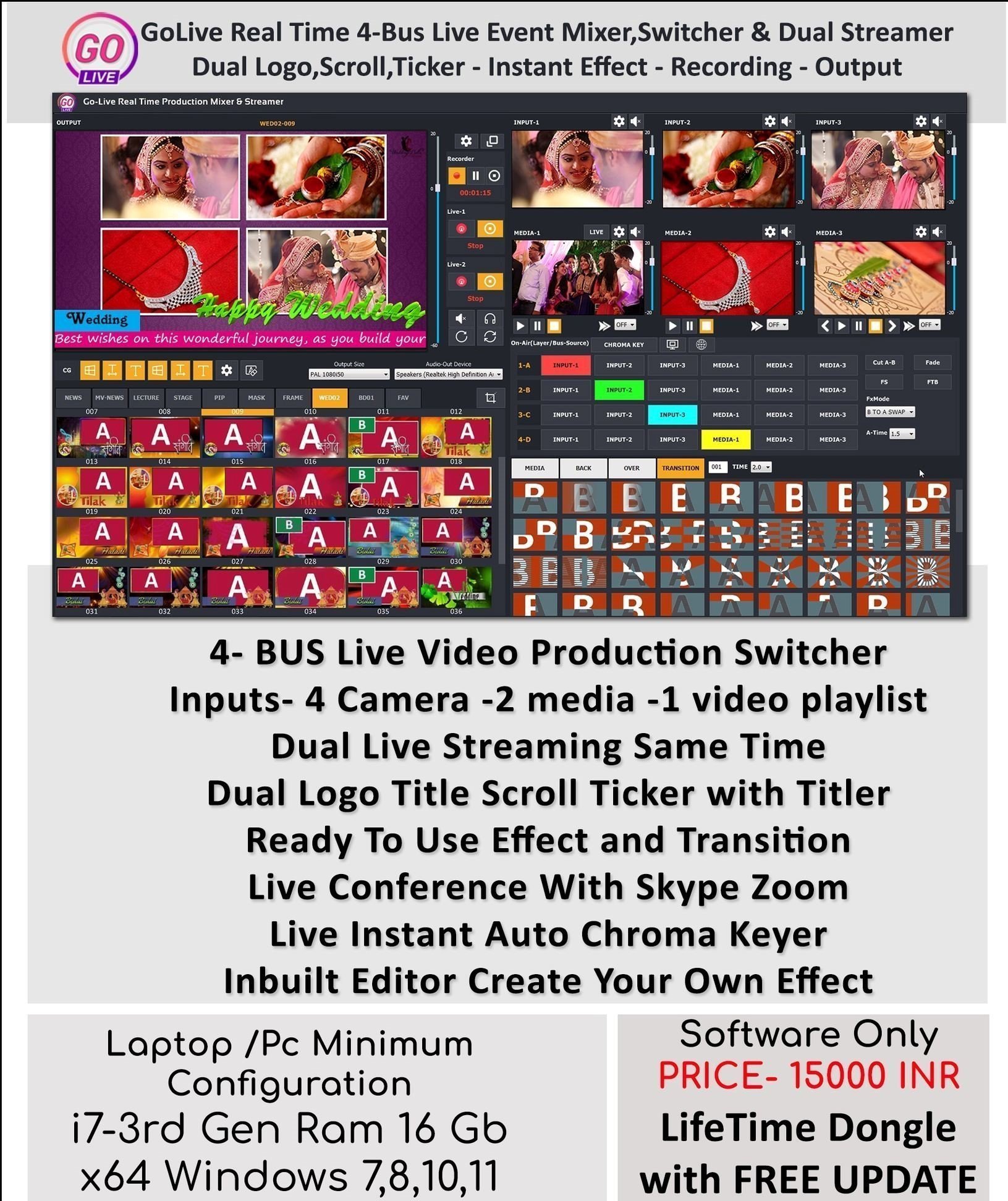 GoLive Real Time Live Event Mixer Switcher Streamer and Recorder Software with Realistic Virtual Set. GoLive Real Time Live Event Mixer Switcher Streamer and Recorder Software with Realistic Virtual Set.