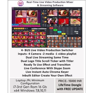 GoLive Real Time Live Event Mixer Switcher Streamer and Recorder Software with Realistic Virtual Set.