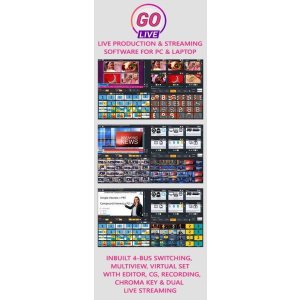 GoLive Real Time Live Event Mixer Switcher Streamer and Recorder Software with Realistic Virtual Set.